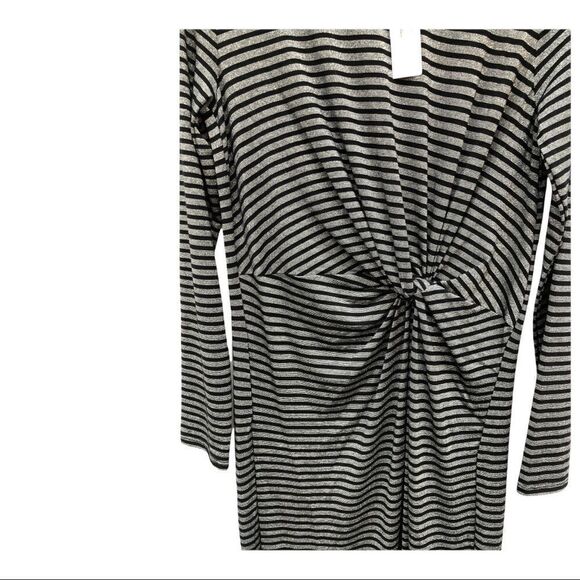 Gap Metallic Black & Silver Striped Long Sleeve Dress NWT - Picture 4 of 12